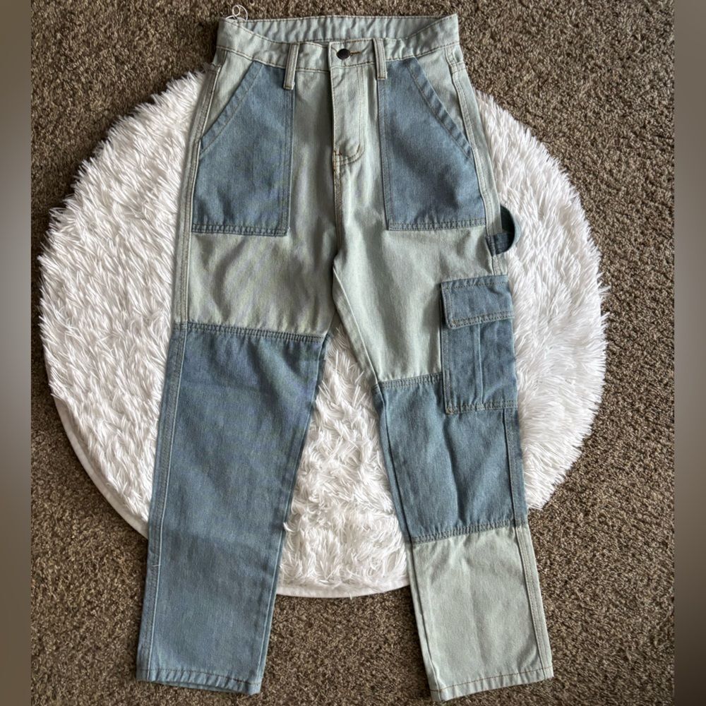 Cargo Carpenter Jeans Two Tone Blue Womens Size‎ Medium